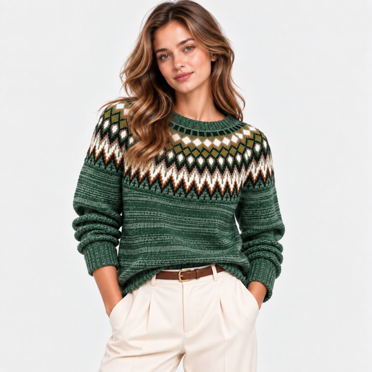Norwegerpullover Damen Fair Isle Rundhals Strick