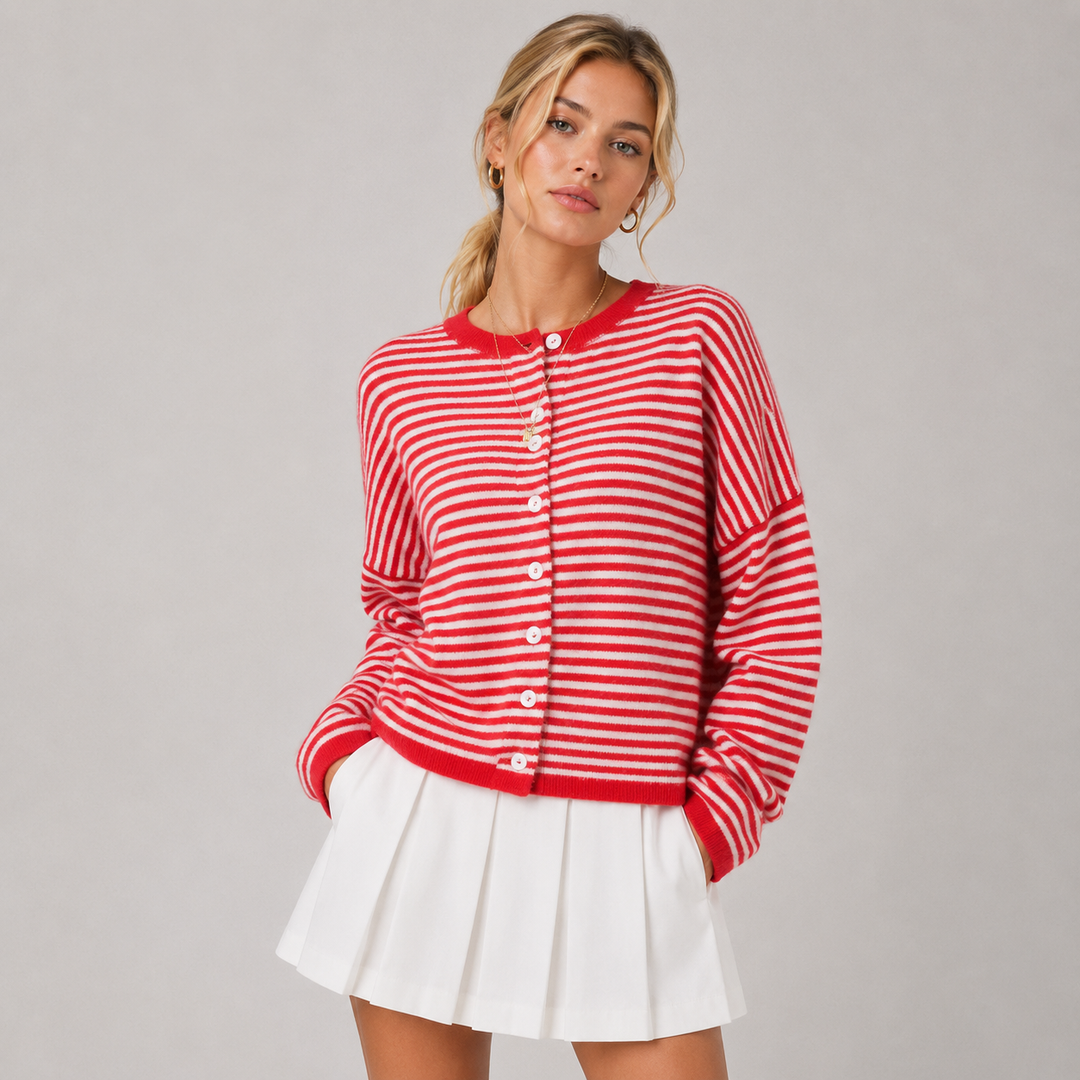 Strickjacke Damen Gestreift Locker Geschnitten Cardigan