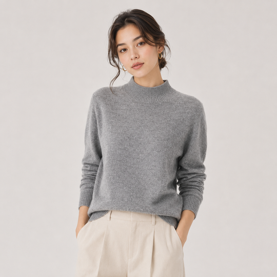 Pullover Damen Kaschmir Optik Leicht Klassischer Schnitt