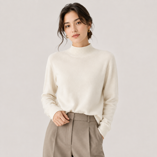 Pullover Damen Kaschmir Optik Leicht Klassischer Schnitt