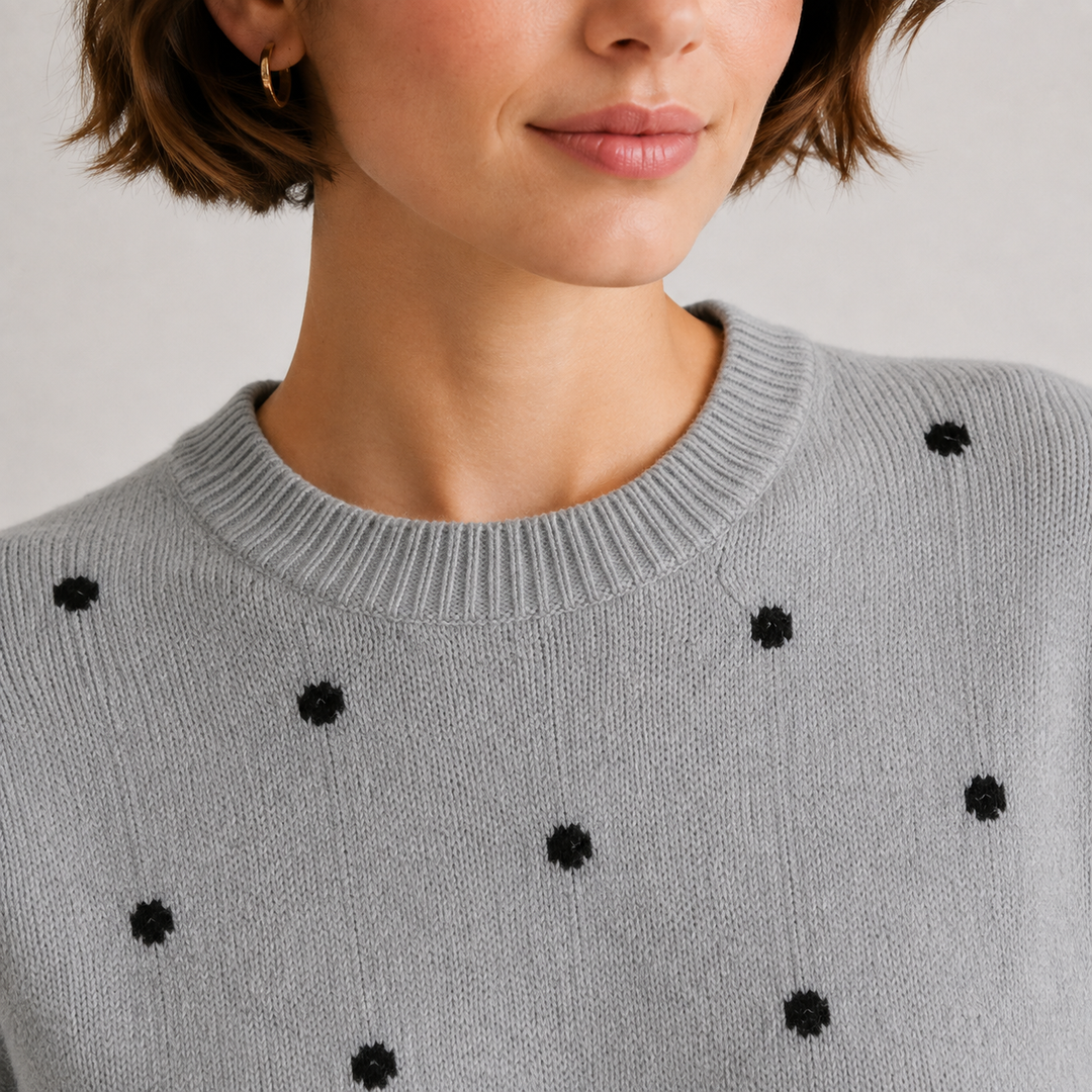 Pullover Damen Gepunktet Leicht Rundhals Strick