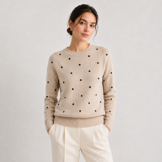 Pullover Damen Gepunktet Leicht Rundhals Strick