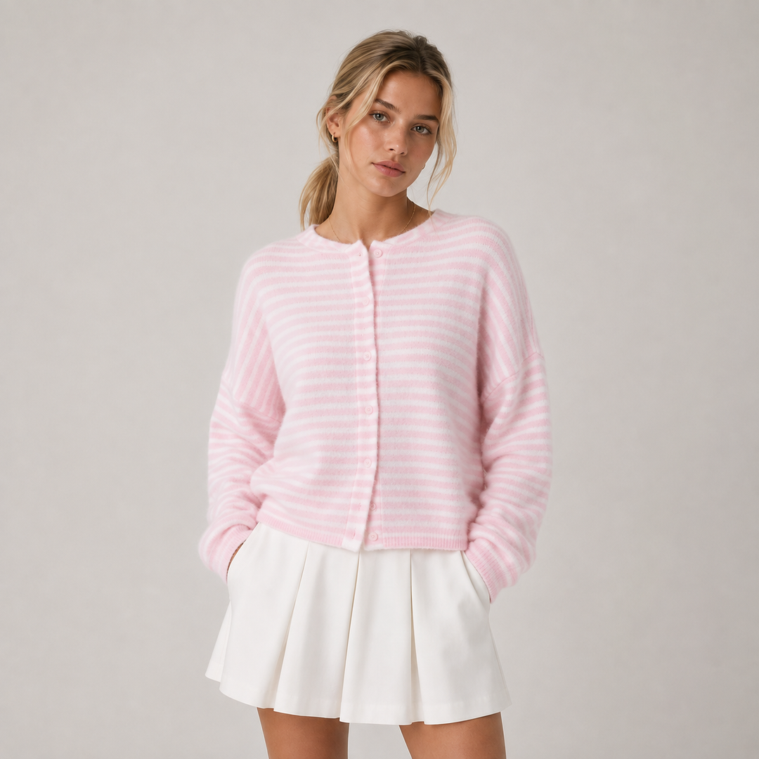 Strickjacke Damen Gestreift Locker Geschnitten Cardigan