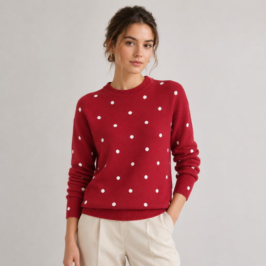 Pullover Damen Gepunktet Leicht Rundhals Strick