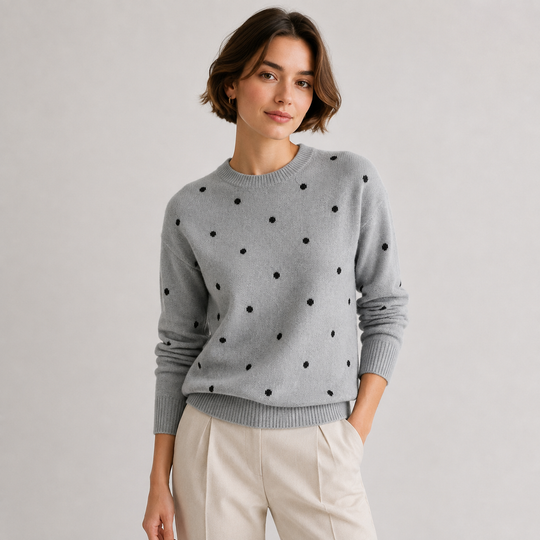 Pullover Damen Gepunktet Leicht Rundhals Strick