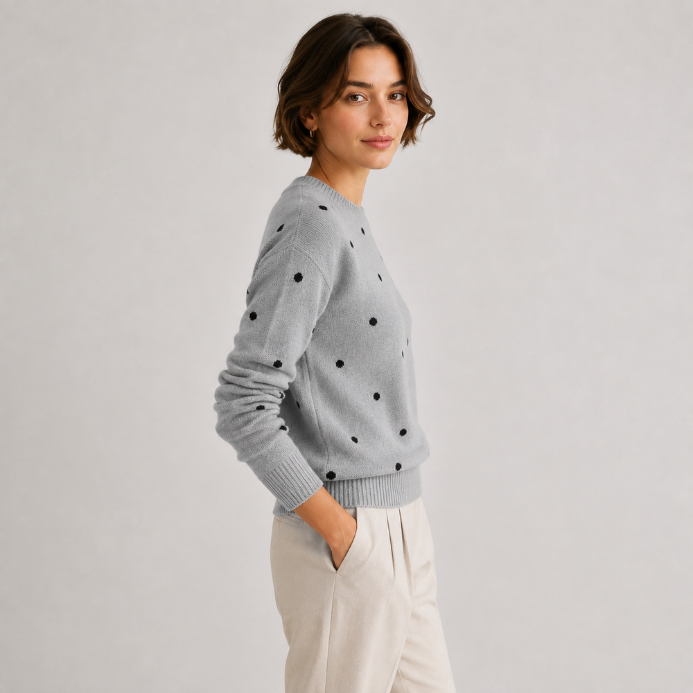 Pullover Damen Gepunktet Leicht Rundhals Strick