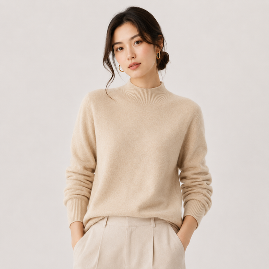 Pullover Damen Kaschmir Optik Leicht Klassischer Schnitt