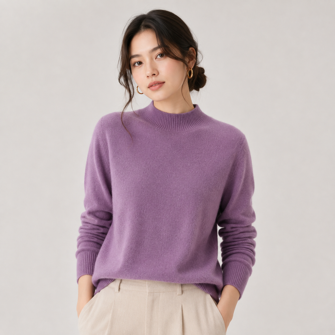 Pullover Damen Kaschmir Optik Leicht Klassischer Schnitt