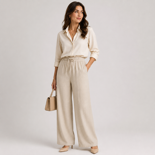 Leinenhose Damen Weites Bein Gummizug Bequem Sommer