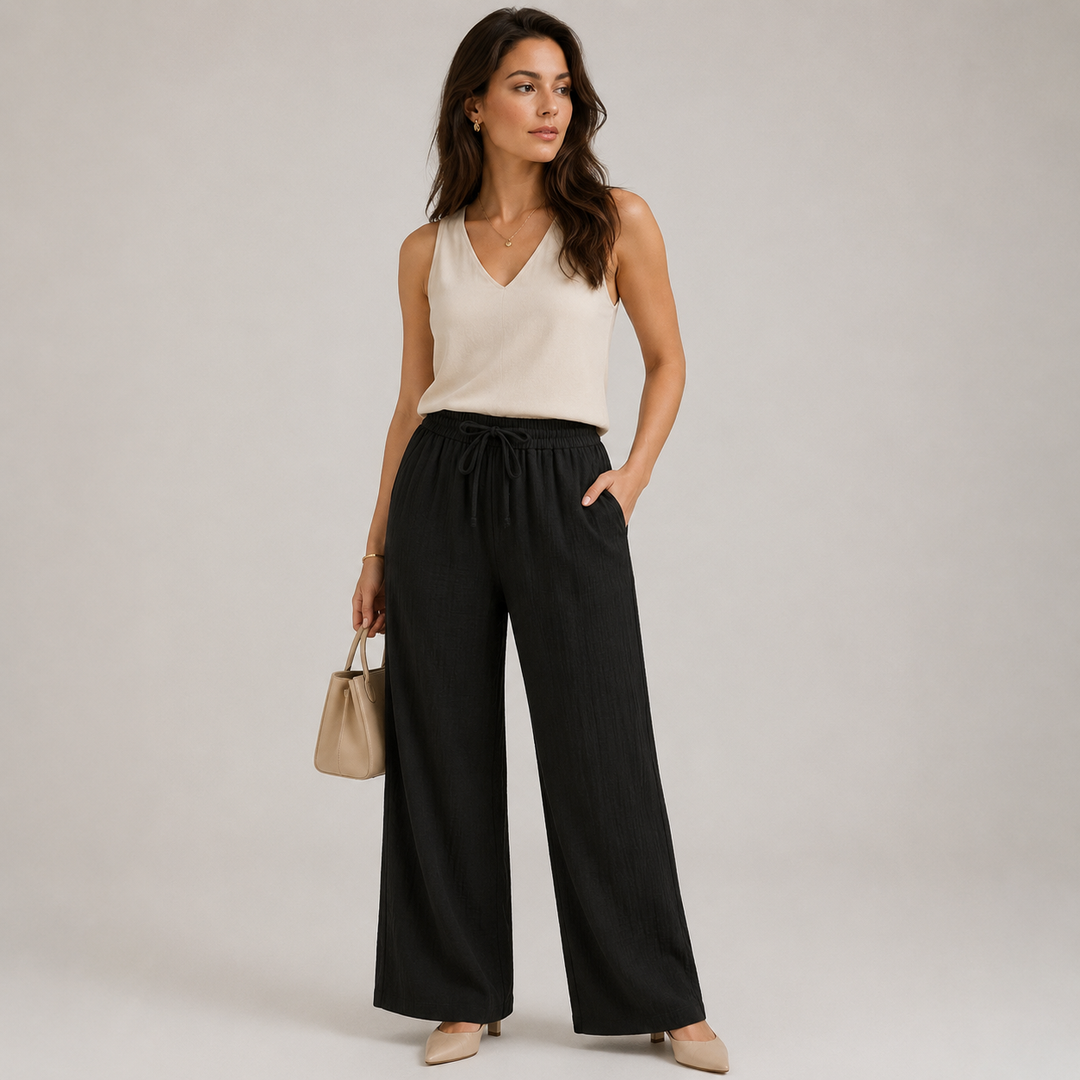 Leinenhose Damen Weites Bein Gummizug Bequem Sommer