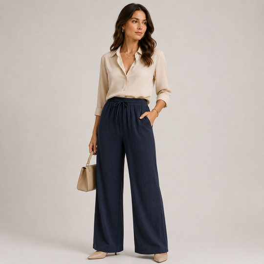 Leinenhose Damen Weites Bein Gummizug Bequem Sommer