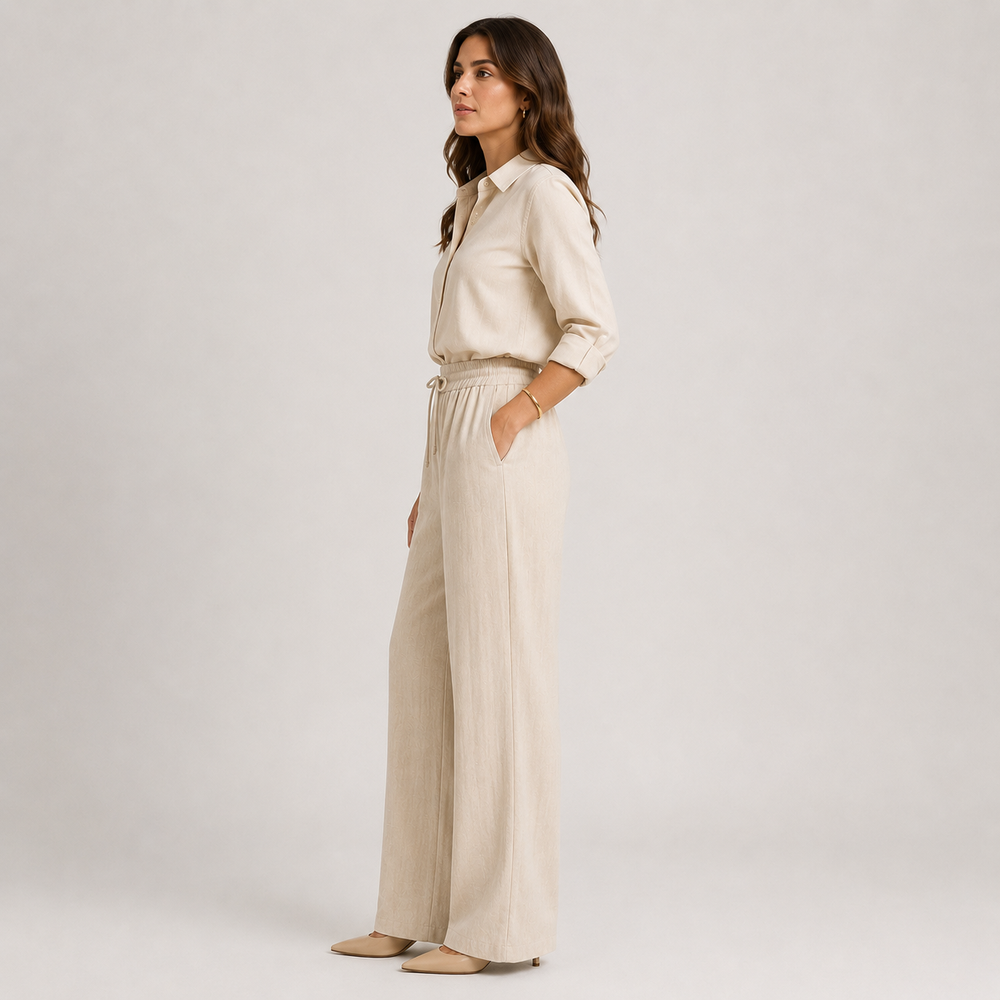 Leinenhose Damen Weites Bein Gummizug Bequem Sommer