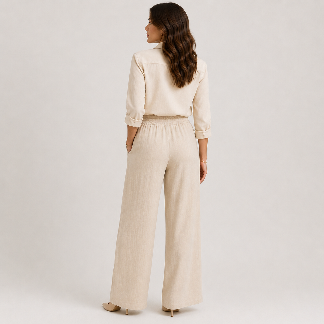 Leinenhose Damen Weites Bein Gummizug Bequem Sommer
