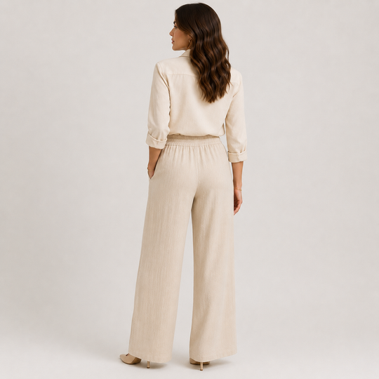 Leinenhose Damen Weites Bein Gummizug Bequem Sommer