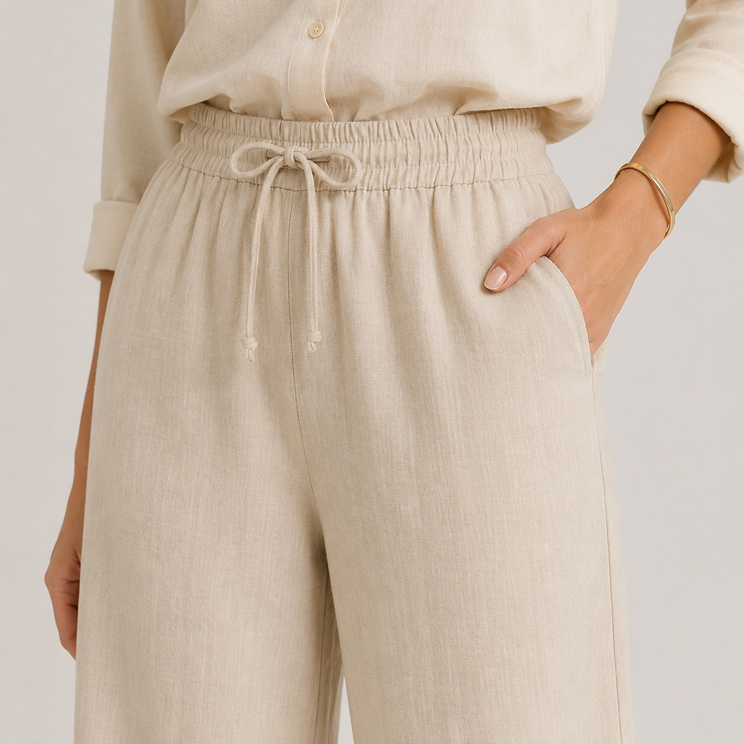 Leinenhose Damen Weites Bein Gummizug Bequem Sommer