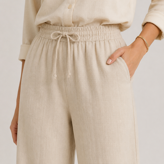 Leinenhose Damen Weites Bein Gummizug Bequem Sommer