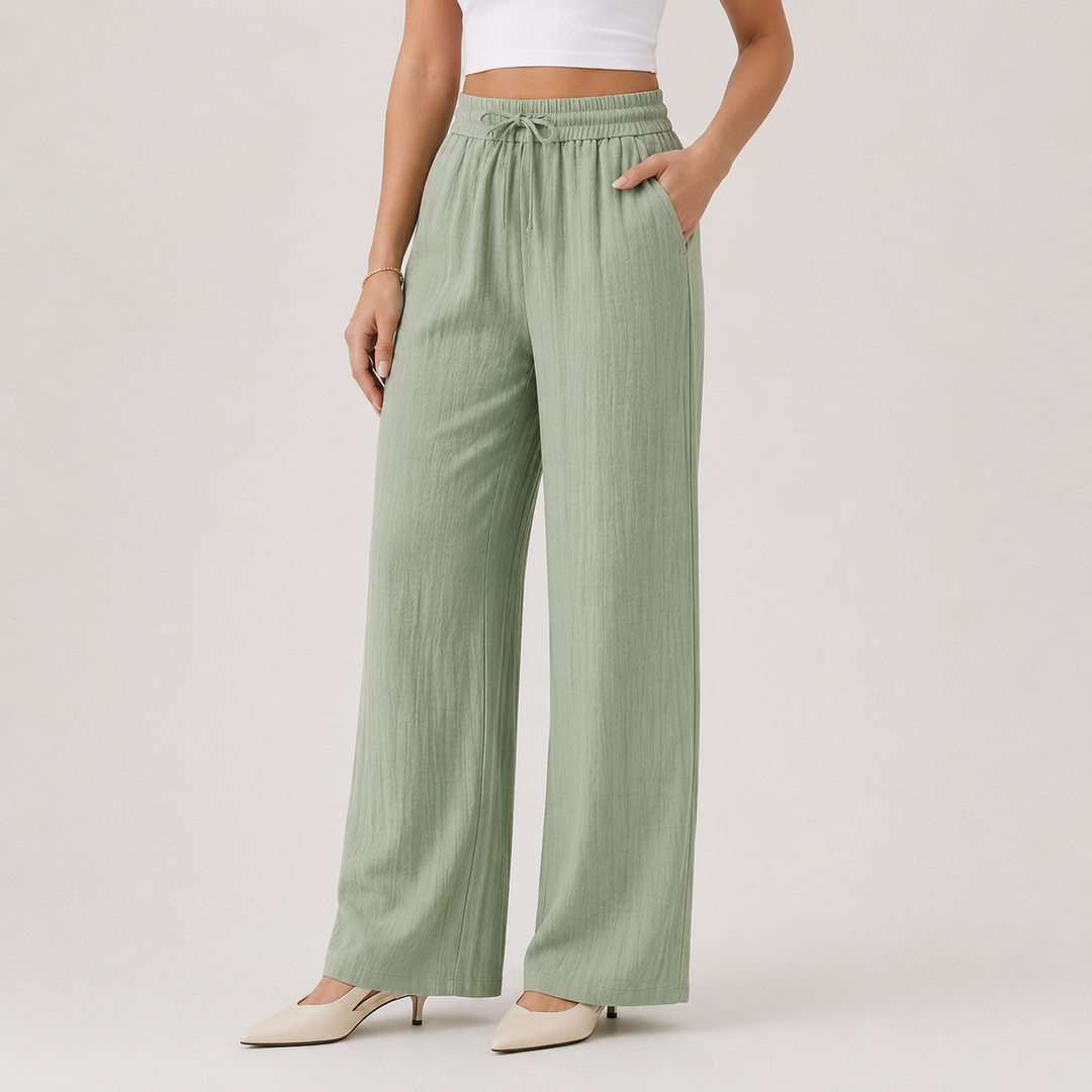 Leinenhose Damen Weites Bein Gummizug Bequem Sommer