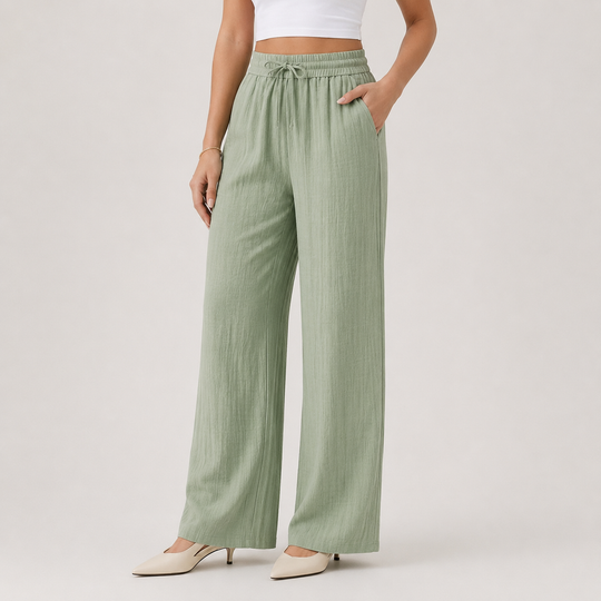 Leinenhose Damen Weites Bein Gummizug Bequem Sommer
