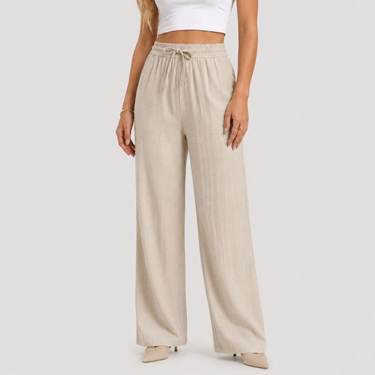 Leinenhose Damen Weites Bein Gummizug Bequem Sommer