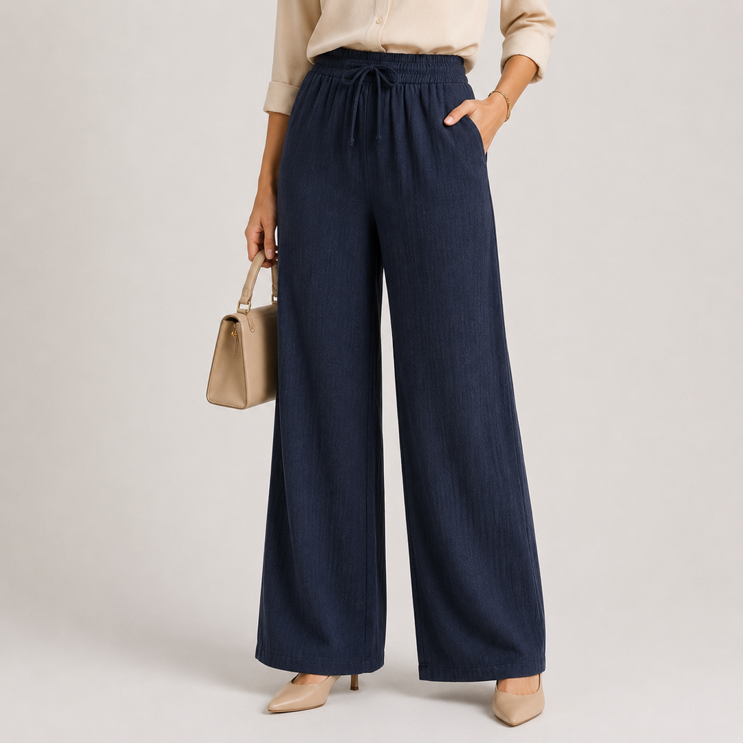 Leinenhose Damen Weites Bein Gummizug Bequem Sommer
