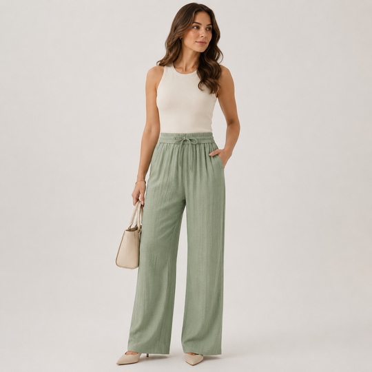 Leinenhose Damen Weites Bein Gummizug Bequem Sommer