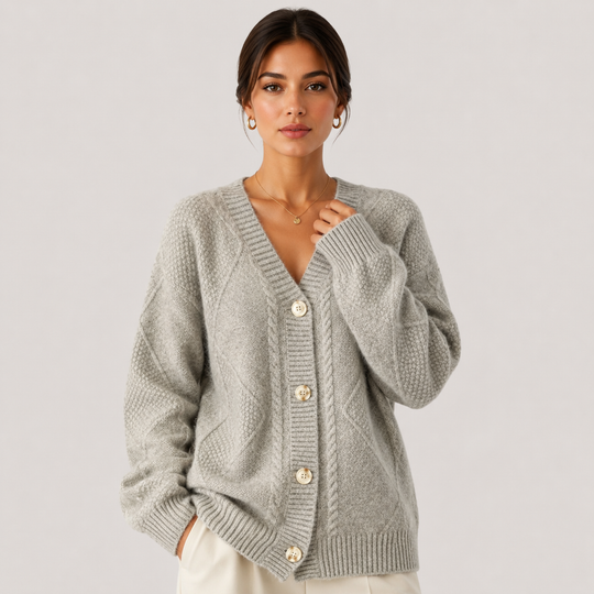 Strickjacke Damen Kuschelig Langarm Knopfleiste Premium