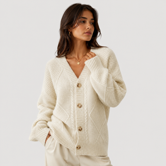 Strickjacke Damen Kuschelig Langarm Knopfleiste Premium