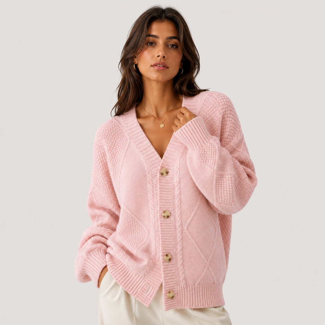 Strickjacke Damen Kuschelig Langarm Knopfleiste Premium