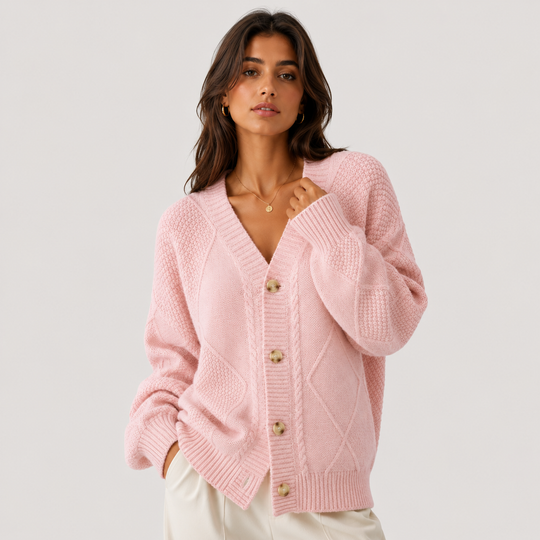 Strickjacke Damen Kuschelig Langarm Knopfleiste Premium