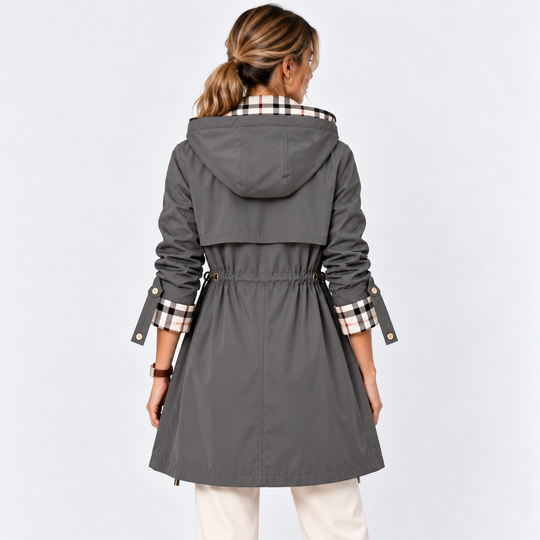 Lange Kapuzenjacke Damen Reißverschluss Tunnelzug Taille