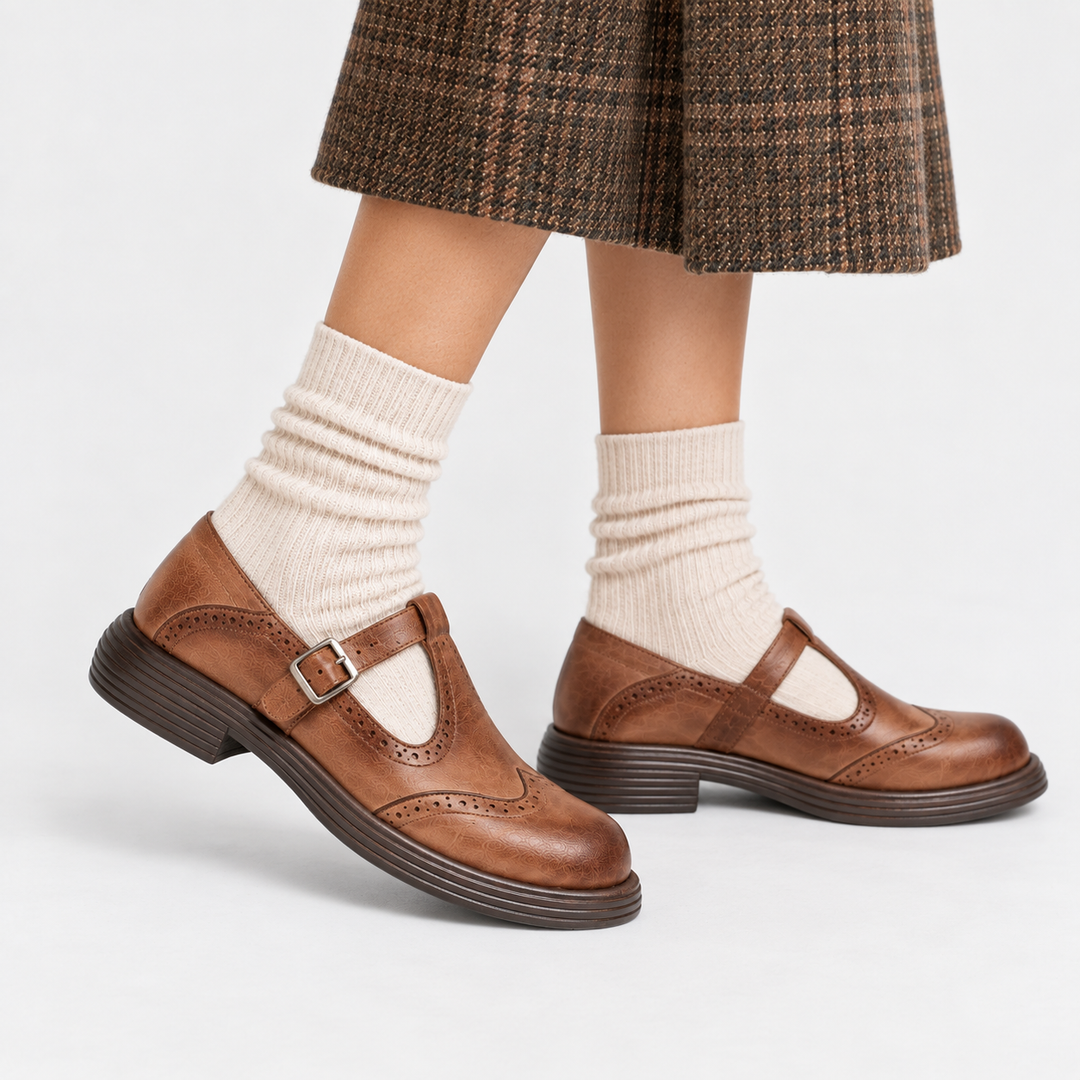 Mary Jane Schuhe Damen Kunstleder Vintage Riemchen