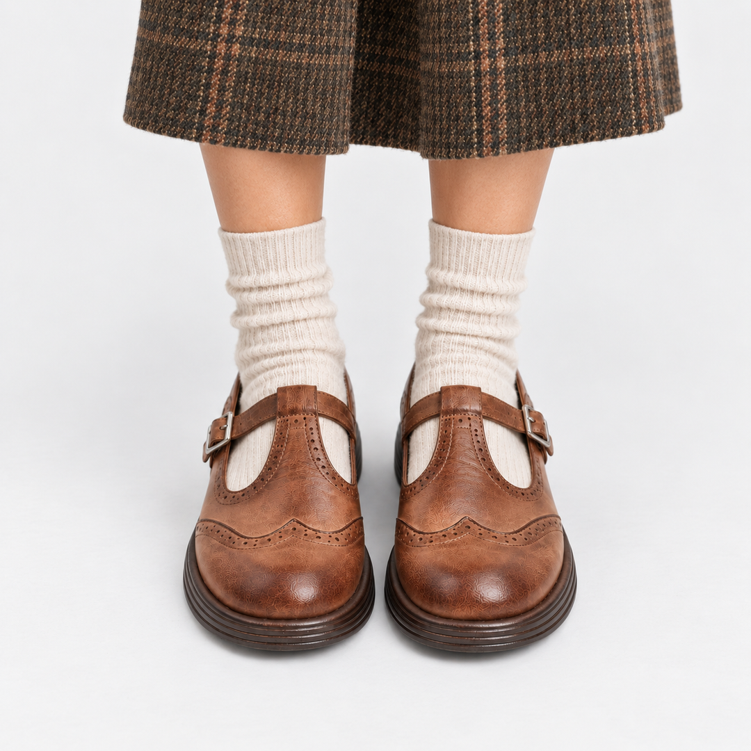 Mary Jane Schuhe Damen Kunstleder Vintage Riemchen