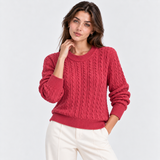Zopfmuster Pullover Damen Langarm Strick Warm