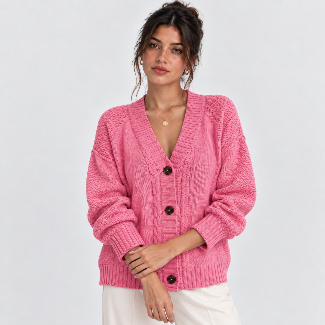 Strickjacke Damen V-Ausschnitt Knopfleiste Cardigan