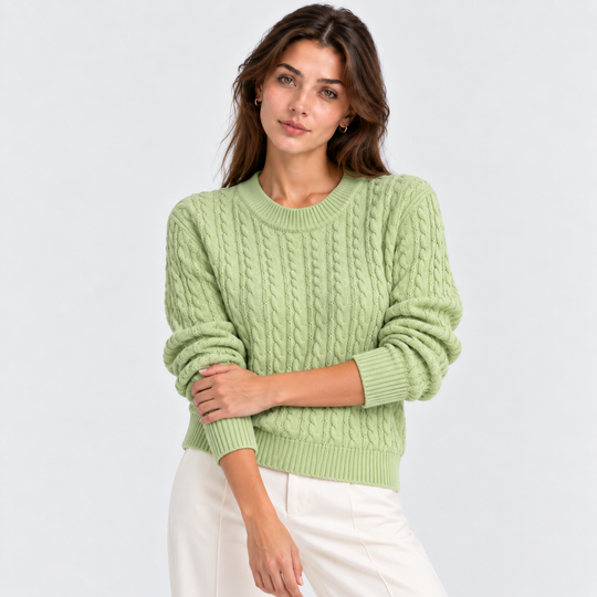 Zopfmuster Pullover Damen Langarm Strick Warm