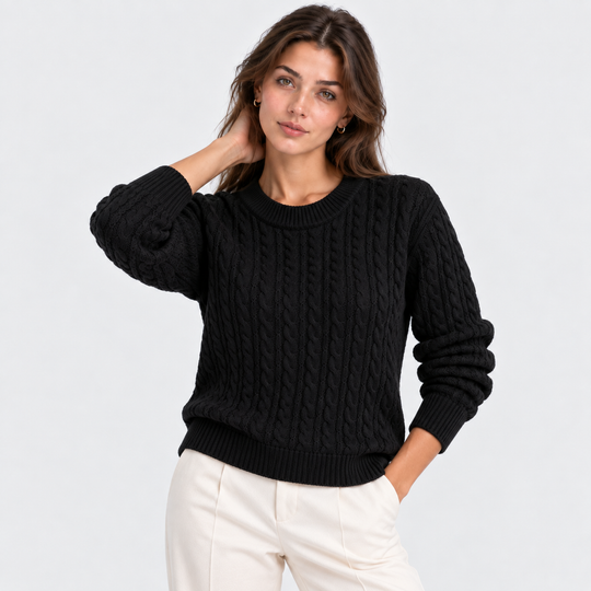 Zopfmuster Pullover Damen Langarm Strick Warm