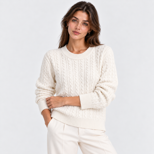 Zopfmuster Pullover Damen Langarm Strick Warm