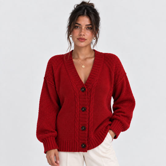 Strickjacke Damen V-Ausschnitt Knopfleiste Cardigan
