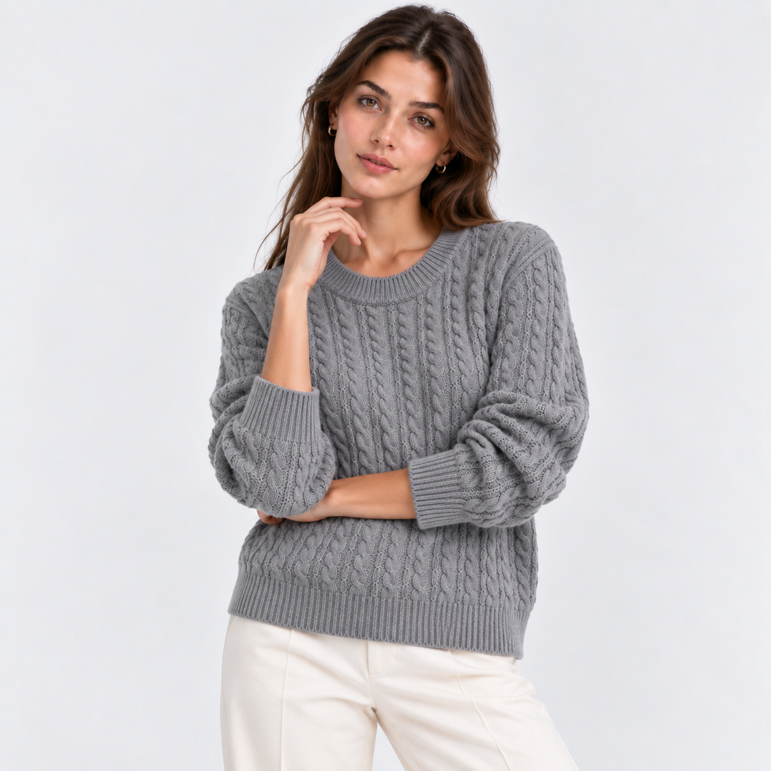 Zopfmuster Pullover Damen Langarm Strick Warm