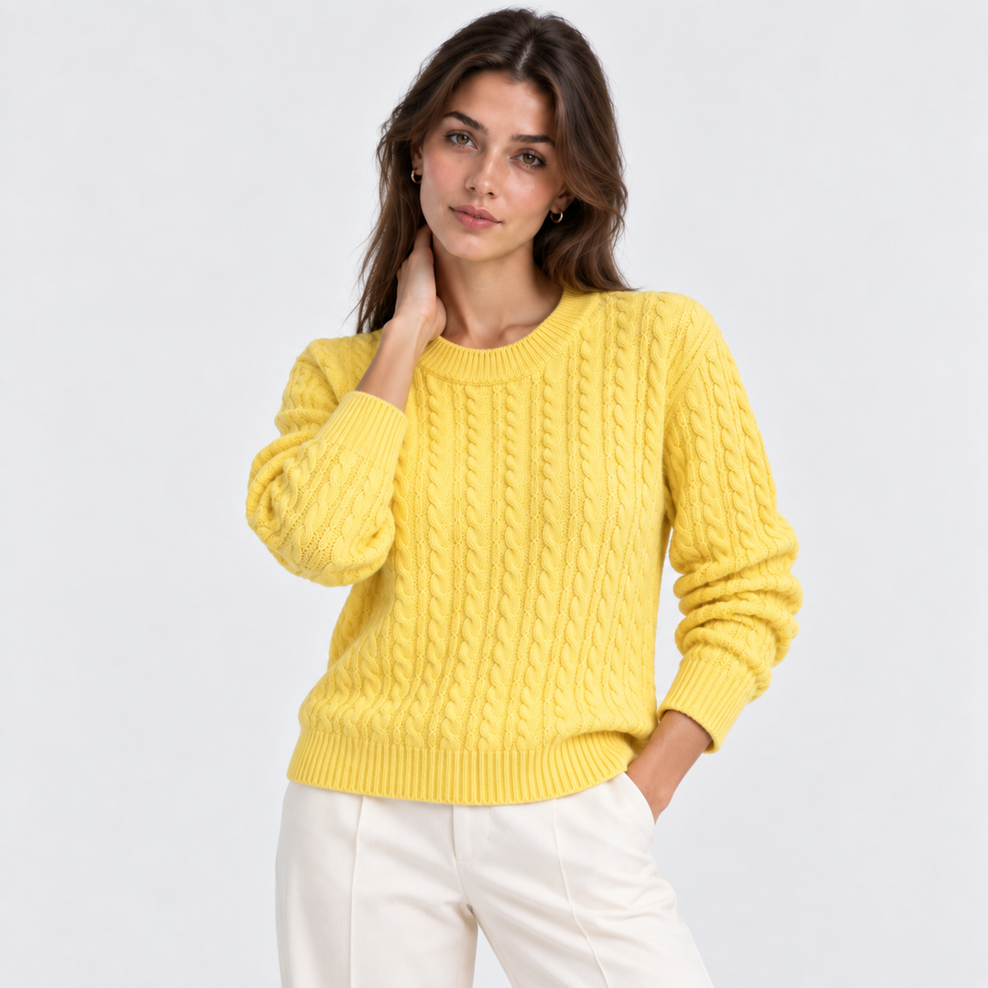 Zopfmuster Pullover Damen Langarm Strick Warm