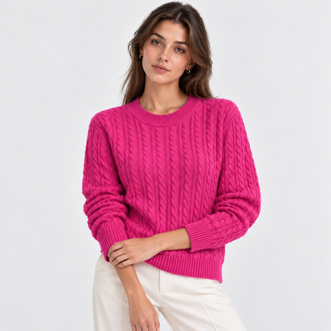 Zopfmuster Pullover Damen Langarm Strick Warm