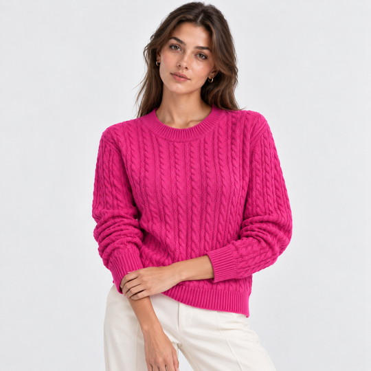 Zopfmuster Pullover Damen Langarm Strick Warm