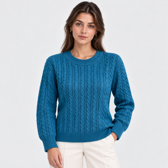 Zopfmuster Pullover Damen Langarm Strick Warm
