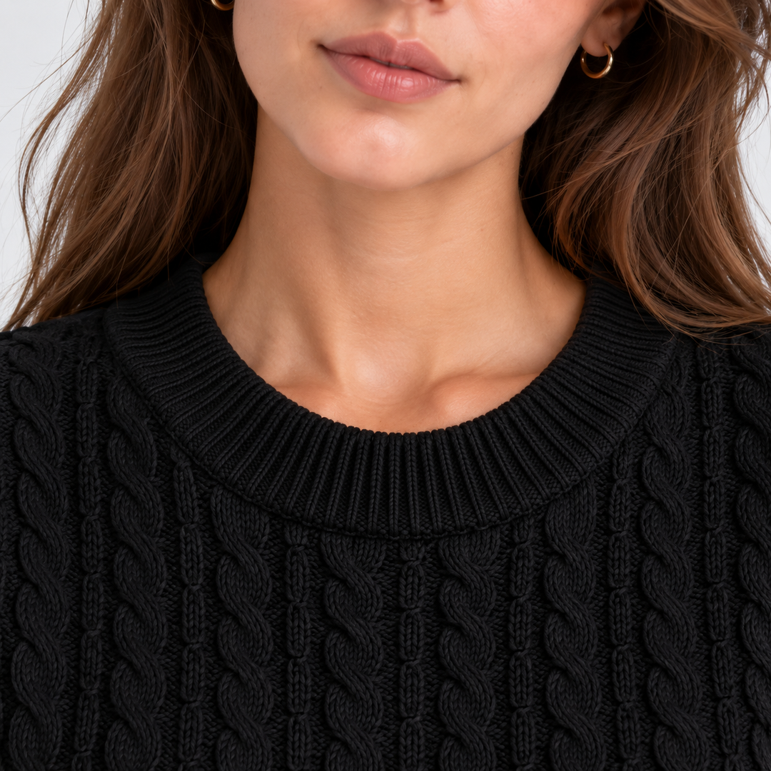 Zopfmuster Pullover Damen Langarm Strick Warm
