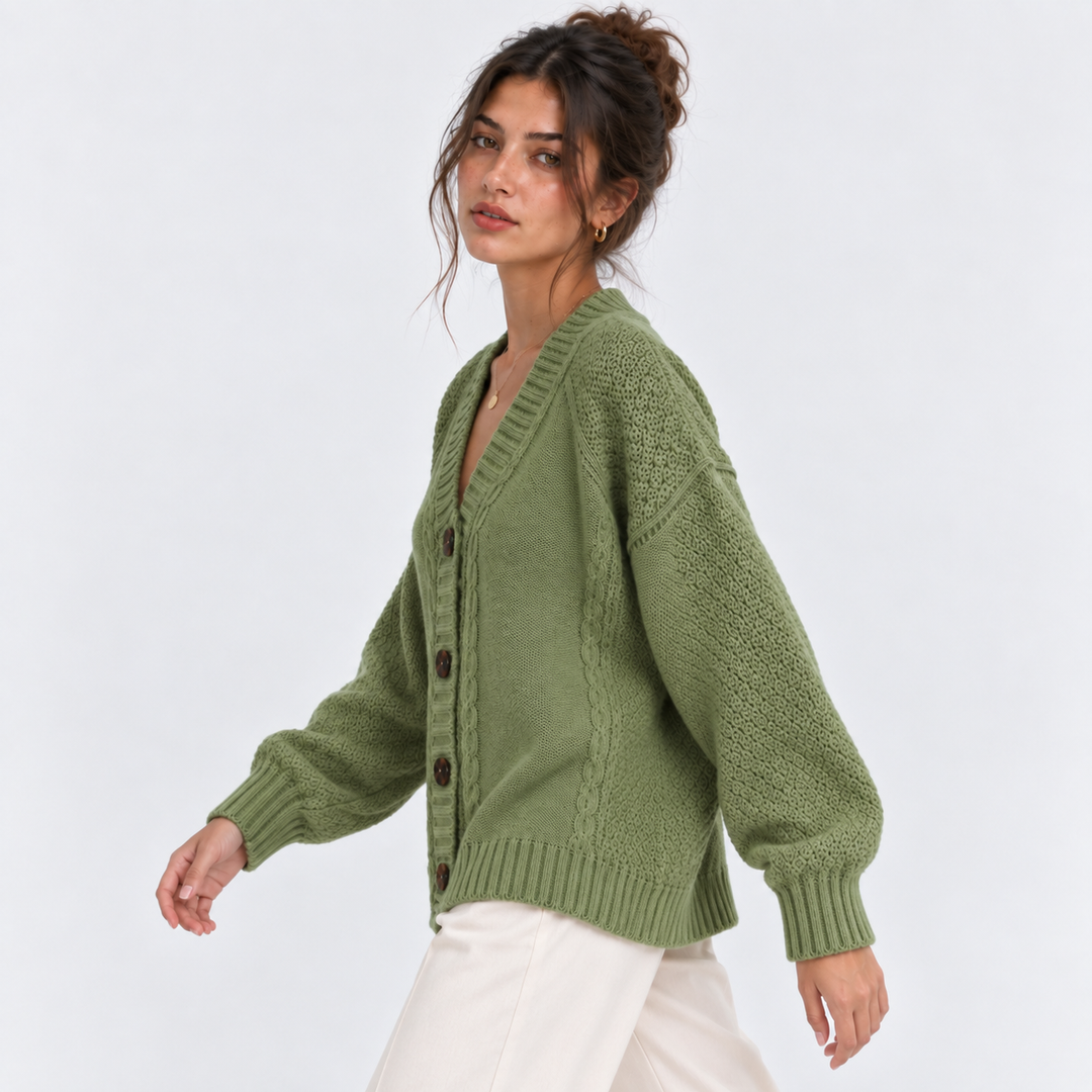 Strickjacke Damen V-Ausschnitt Knopfleiste Cardigan