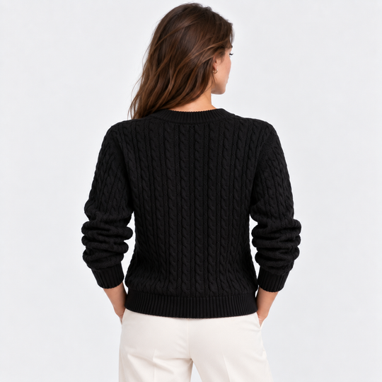 Zopfmuster Pullover Damen Langarm Strick Warm