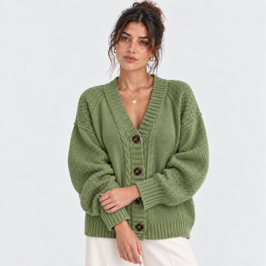Strickjacke Damen V-Ausschnitt Knopfleiste Cardigan