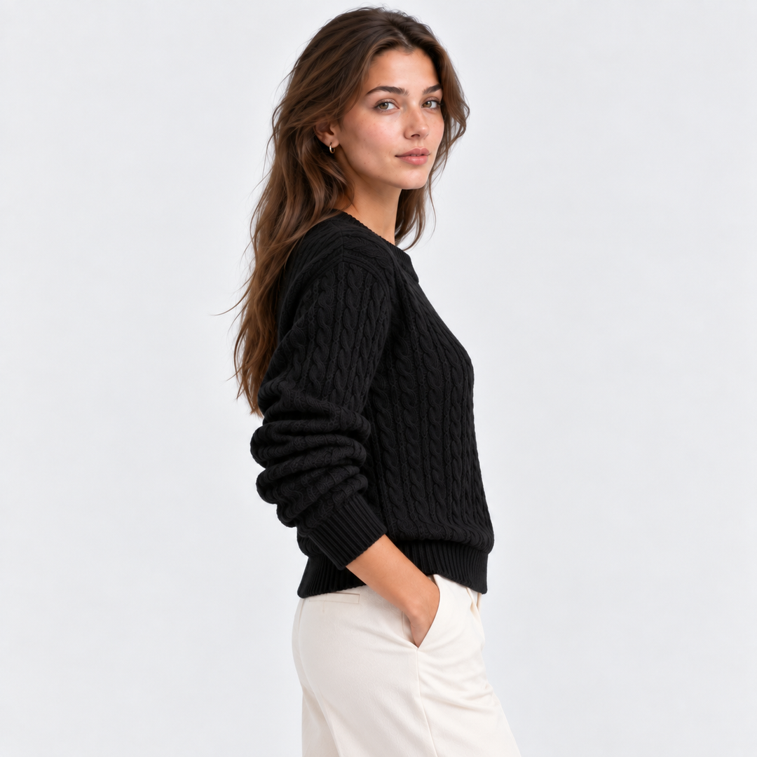Zopfmuster Pullover Damen Langarm Strick Warm