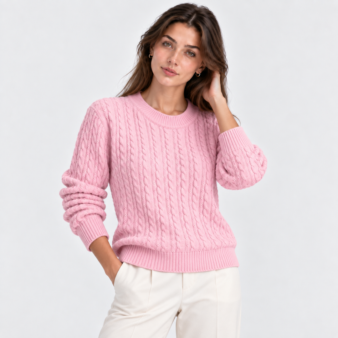 Zopfmuster Pullover Damen Langarm Strick Warm