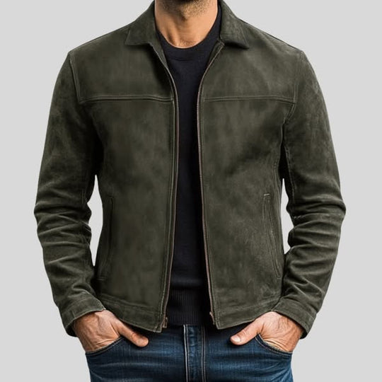 Premium Lederjacke Herren Zip Echtleder Biker Slim